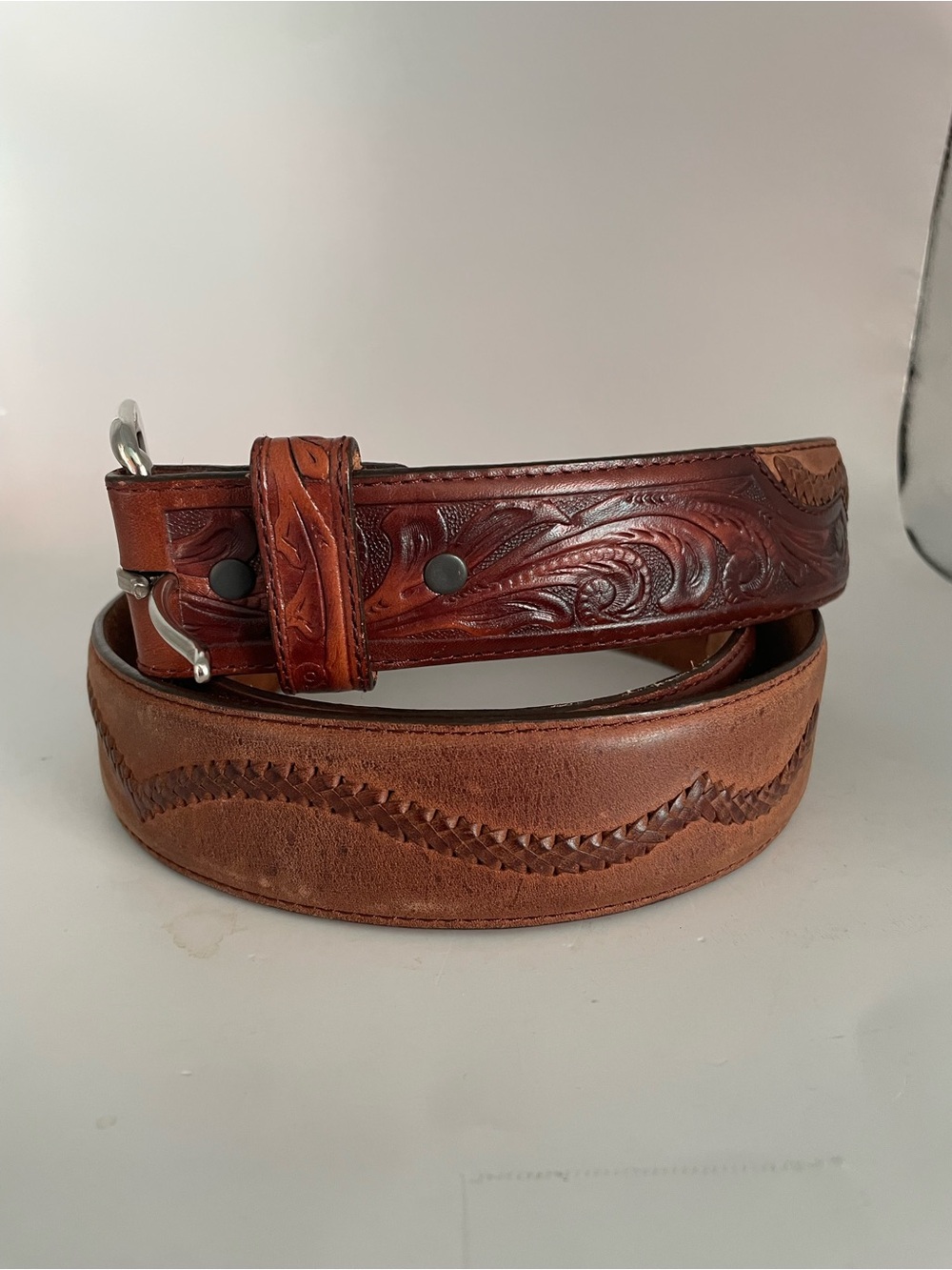 Silver Creek Men's Brown Tooled Leather Belt - Classic Western Style